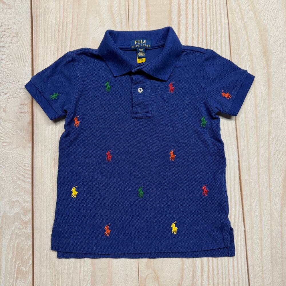 Polo Ralph Lauren Boys Toddler 3/3T All-over Pony Embroidery Logo Polo Shirt